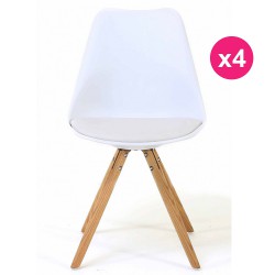 Lot de 4 Chaises Blanches Piétement Chêne KosyForm