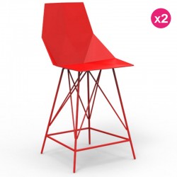 Set of 2 high stools FAZ Vondom red and metal with armrests
