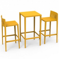 Spritz Tisch und 2 Vondom Hocker Sitzhöhe 76cm gelb