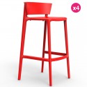 Juego de taburetes de 4 bar Vondom Africa altura del asiento 74,5 cm rojo