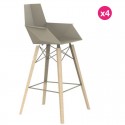 Set of 4 Vondom Faz Wood1 unbleached bar stools with bleached oak feet and armrests