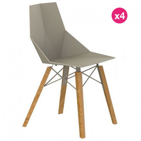 Lot de 4 Chaises Vondom Faz Wood2 Écru Pieds Chêne