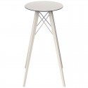 Table Haute Vondom Faz Wood Plateau Rond Hpl Blanc et Bord Noir avec Pieds Chene Blanchi Diamètre 50 x H105cm