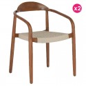 Set of 2 Chairs with armrest in solid accacia finish Walnut and beige KosyForm