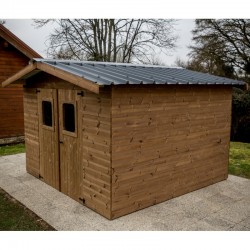Casetta da giardino Habrita Thiers in legno massello 11,97 m2 con tetto in acciaio