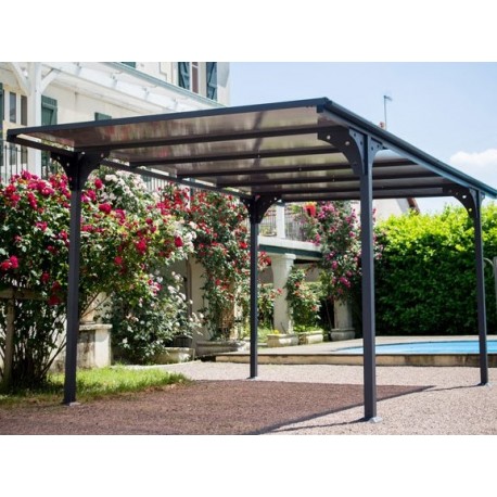 Kerstmis Praktisch labyrint Carport Plat Dak 14,70 m2 in aluminium en polycarbonaat Habrita