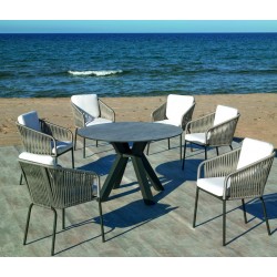 Set tavolo da pranzo e 6 poltrone Valonia Antracite con sedie in corda grigio Hevea