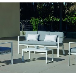 Salon de jardin Sofa Azores-8 Finition Blanc Tissus Gris Clair 5 places Hevea