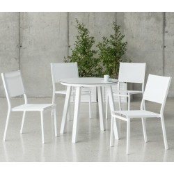 Tuinmeubelen met HPL80 California Aluminium White Table en 4 Hevea Chairs