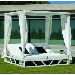 Gartenmöbel Avalon-7 HPL Aluminium Weiß und Textilene 4 Plätze Hevea
