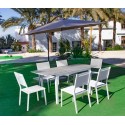 Salon de jardin Parasol avec Table Extensible HPL130-180 Palma Aluminium Blanc et 6 Chaises Hevea