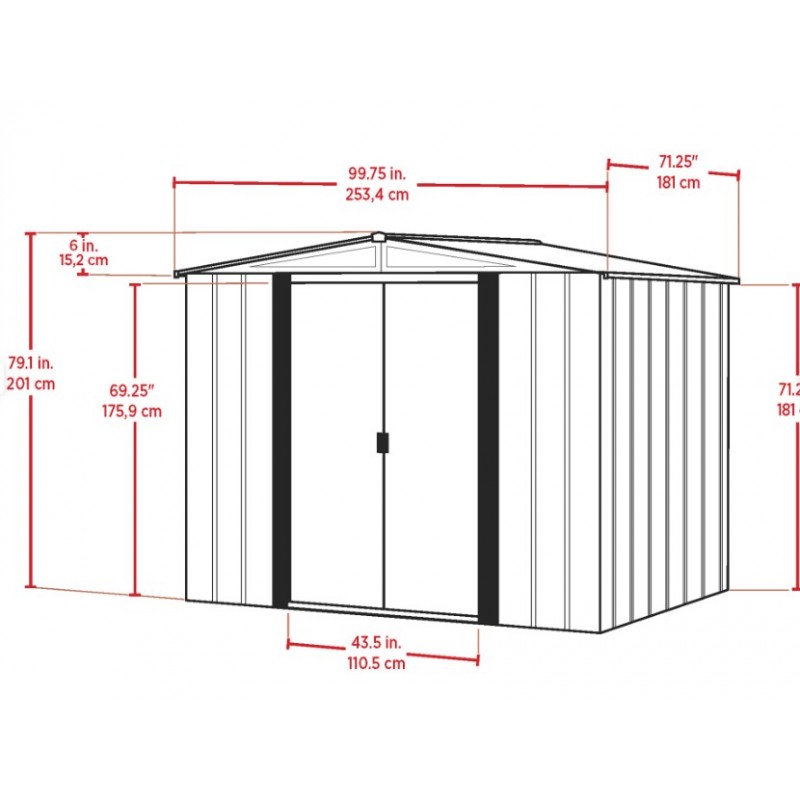 Habrita Metal Garden Shed 254x181xh201 Sliding Doors