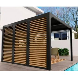 Pergola bioclimatica Habrita in alluminio 10,80 m2 Falde laterali in finto legno 3,6 m