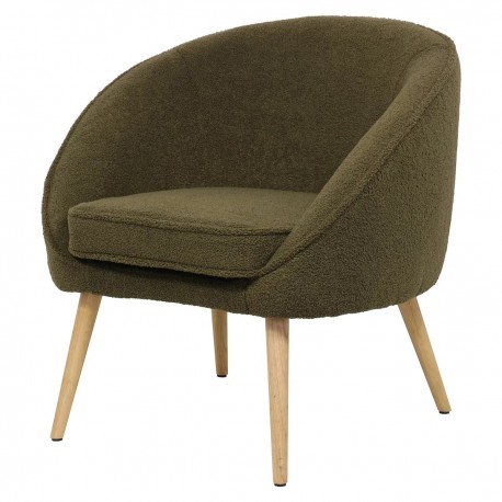 Poltrona Fira efeito cacho base Khaki Seringueira maciça VeryForma