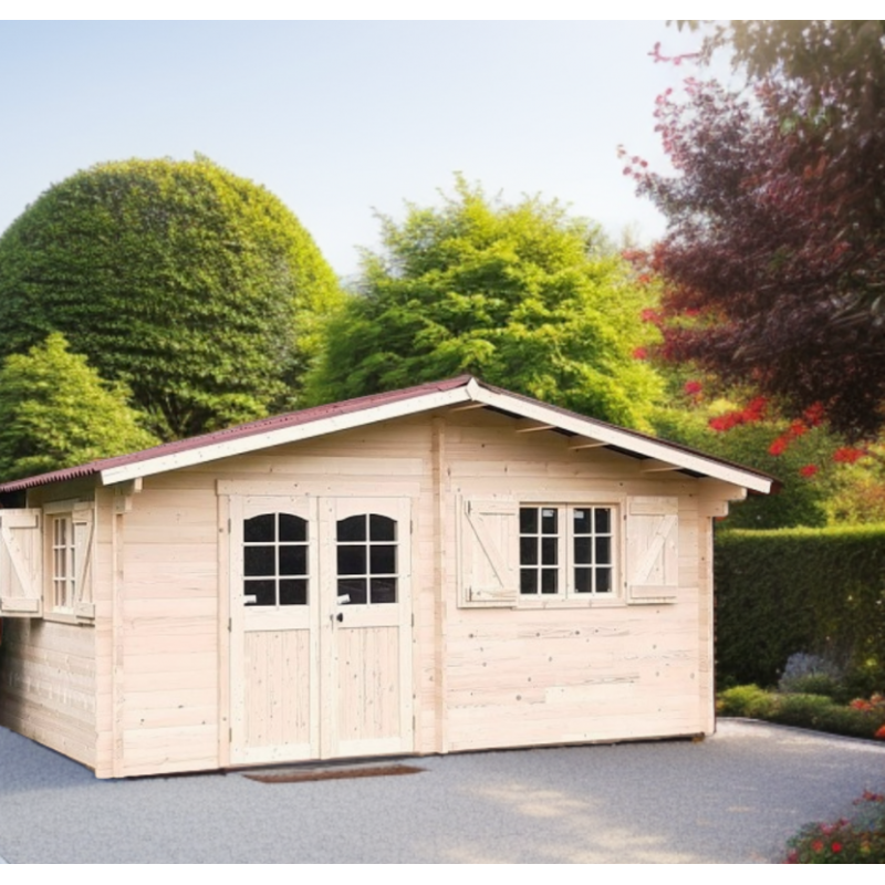 Abri de jardin en bois d'épicéa brut avec auvent 20 m² - Habrita