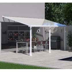 Pergola addossata Olympia 3x4,25m in alluminio bianco e Canopia in policarbonato