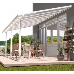 Pergola addossata Olympia 3x4,25m in alluminio bianco e Canopia in policarbonato
