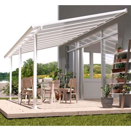 Pergola addossata Olympia 3x4,25m in alluminio bianco e Canopia in policarbonato