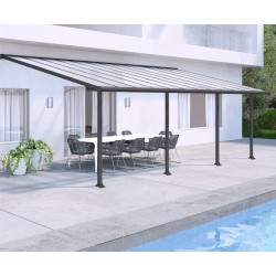Pergola addossata Olympia 3x4,25m in alluminio bianco e Canopia in policarbonato