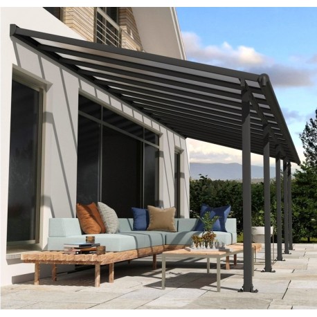 Olympia 3x8,60m wandpergola met grijs aluminium en Canopia polycarbonaat