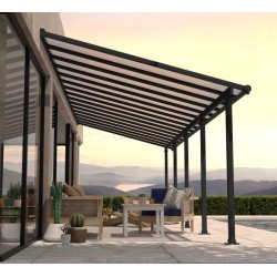 Pergola adossée Olympia 3x9.15m aluminium gris et polycarbonate Canopia