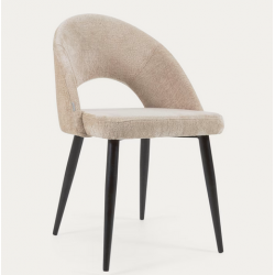 Lot de 6 Chaises Velours Beige avec dossier ergonomique pieds noirs VeryForma