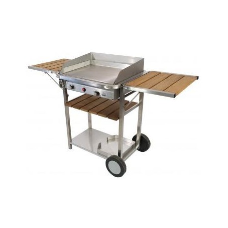 Chariot Plancha Gaz Trio 3 Feux Bois et Inox 